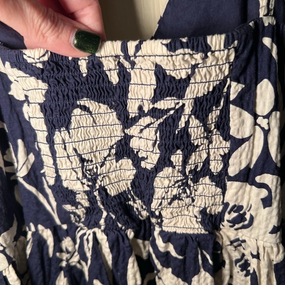 a new day Seersucker Maxi Navy and White Floral Dress Cotton Blend